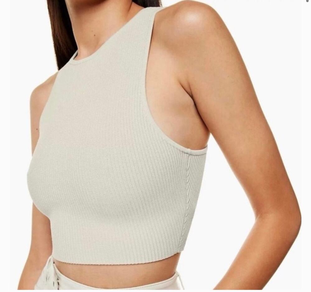 ARITZIA Babaton Ribbed Cropped Halter Neck Neutral Tank Top in Cream Size XS